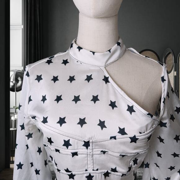 Self-portrait Women's White Frilled Satin Star Dress (US 4) - Picture 4 of 12